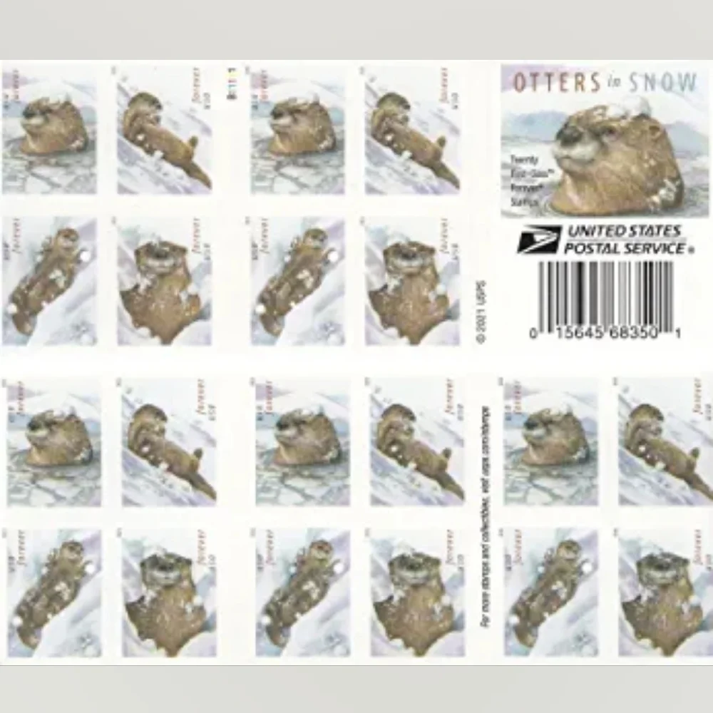 100 Otters in the Snow Forever Postage Stamps US‎ Postal USPS Christmas Animals